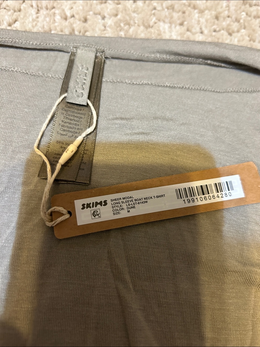 SKiMS sheer modal long sleeve boat neck t shirt dune med NWT - Picture 2 of 2